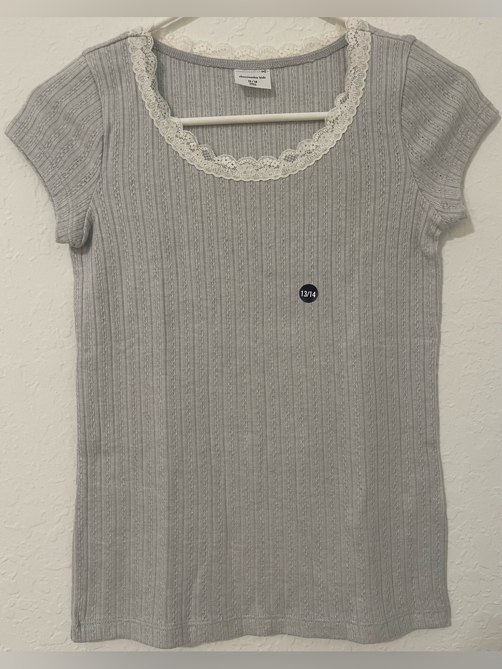abercrombie kids Light Gray Ribbed Lace-Trim Tee